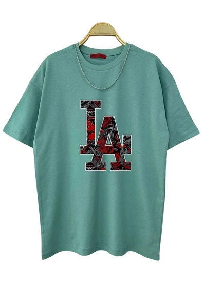 Erkek LA Baskılı Oversize Tshirt - Resim 5