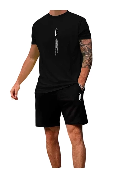 Erkek Dikey Baskılı T-Shirt Şort - Resim 11