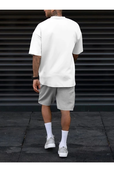 Erkek Dikey Baskılı T-Shirt Şort - Resim 12