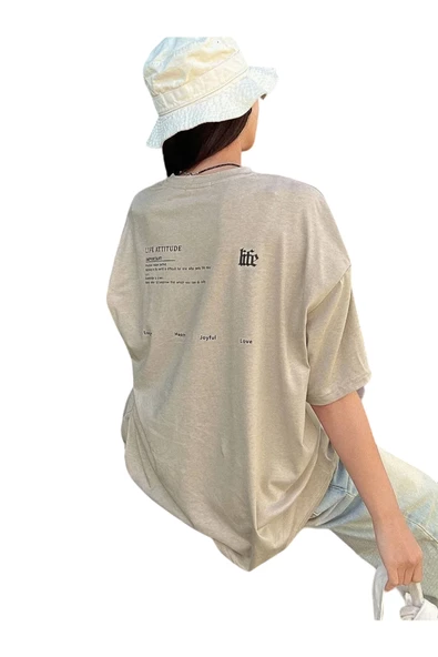 Kadın Life Sırt Baskılı Oversize Bisiklet Yaka T-shirt ürün görseli 1