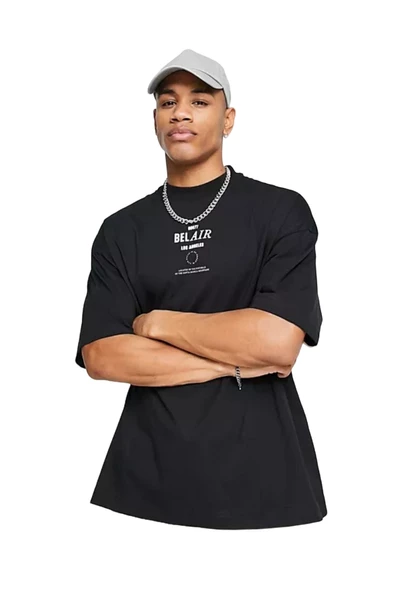 Erkek Siyah Belair Baskılı Oversize T-Shirt ürün görseli 1