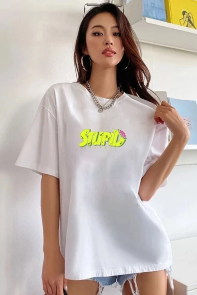Kadın Stupid Baskılı T-shirt - Resim 3