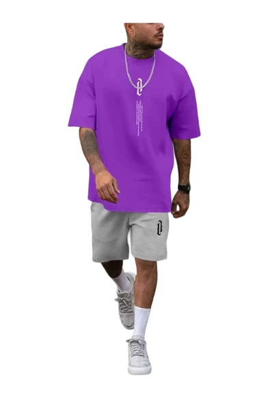 Erkek Dikey Baskılı T-Shirt Şort - Resim 6