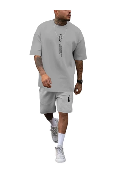 Erkek Dikey Baskılı T-Shirt Şort - Resim 10
