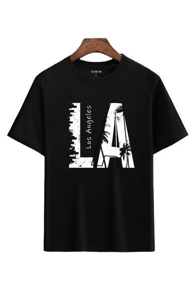 Erkek Siyah LA Baskılı Oversize T-shirt ürün görseli 1