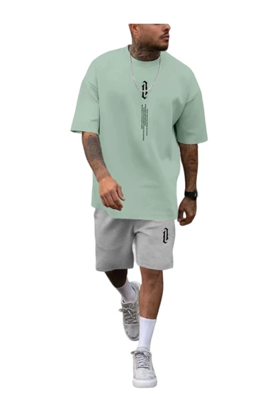 Erkek Dikey Baskılı T-Shirt Şort - Resim 4