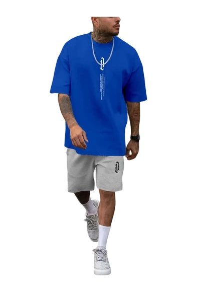 Erkek Dikey Baskılı T-Shirt Şort ürün görseli 1