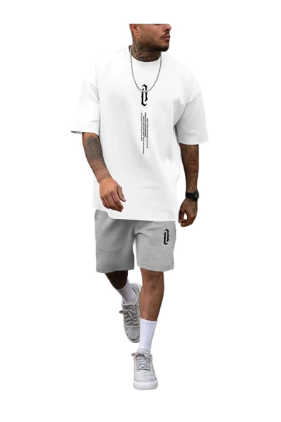 Erkek Dikey Baskılı T-Shirt Şort - Resim 2