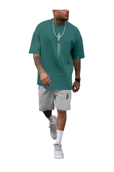 Erkek Dikey Baskılı T-Shirt Şort - Resim 8