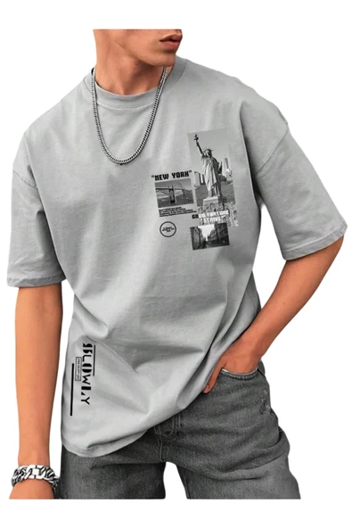 Erkek Slowly Baskılı Oversize T-shirt ürün görseli 1