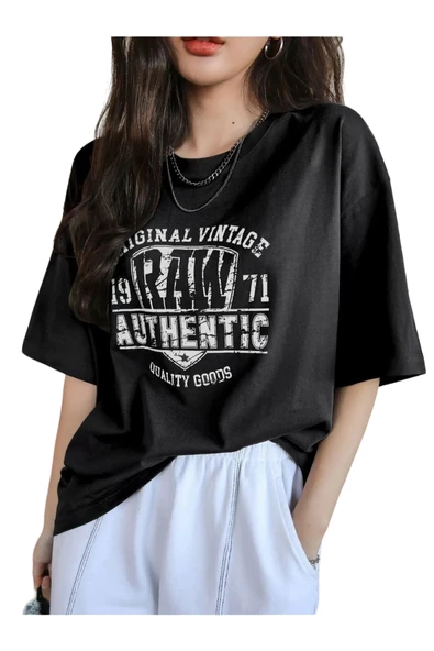 Unisex Raw Baskılı Oversize T-shirt - Resim 2