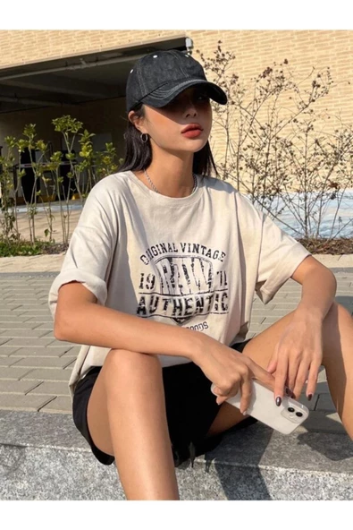 Unisex Raw Baskılı Oversize T-shirt - Resim 7