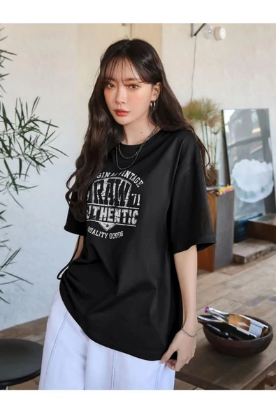 Unisex Raw Baskılı Oversize T-shirt - Resim 3
