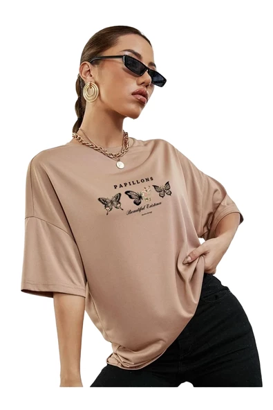 Unisex Kelebek Baskılı Oversize T-shirt ürün görseli 1