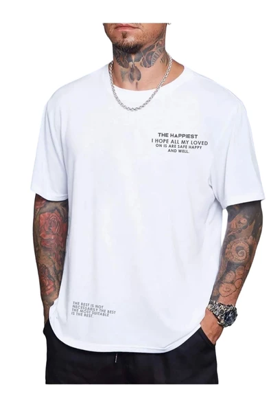 Unisex Happiest Baskılı Oversize T-shirt ürün görseli 1