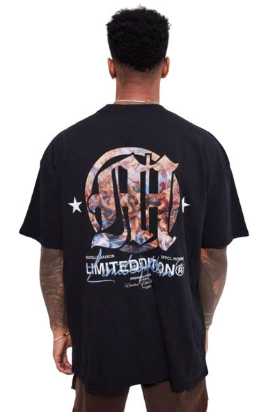 Unisex Siyah Limited Edition Sırt Baskılı Bisiklet Yaka Oversize T-shirt ürün görseli 1