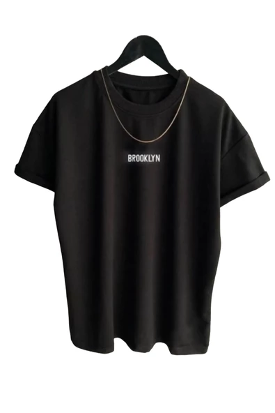 Unisex Siyah Brooklyn Baskılı T-shirt ürün görseli 1