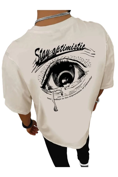 Unisex Stay Göz Sırt Baskılı Oversize T-shirt ürün görseli 1