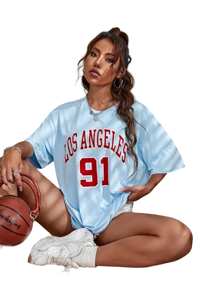Unisex Los Angeles 91 Baskılı Oversize T-shirt ürün görseli 1