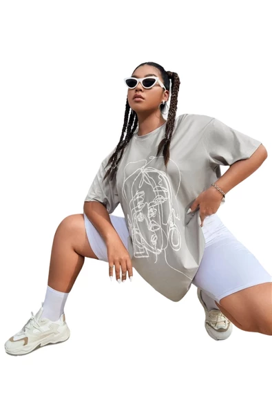 Unisex Yüz Baskılı Oversize Tshirt - Resim 2