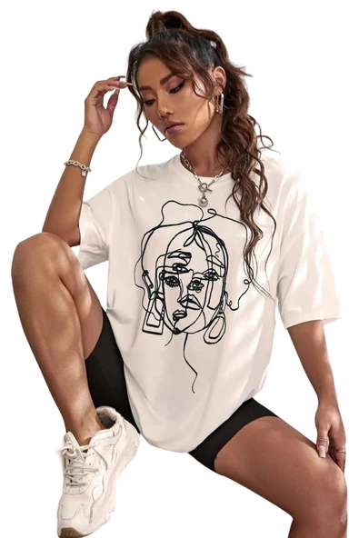Unisex Yüz Baskılı Oversize Tshirt ürün görseli 1