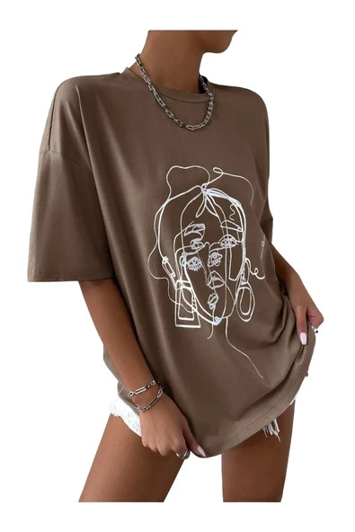 Unisex Yüz Baskılı Oversize Tshirt - Resim 3