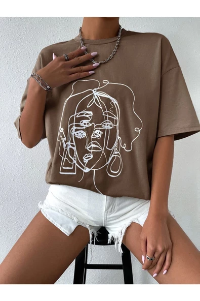 Unisex Yüz Baskılı Oversize Tshirt - Resim 7