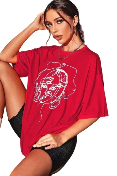 Unisex Yüz Baskılı Oversize Tshirt - Resim 4