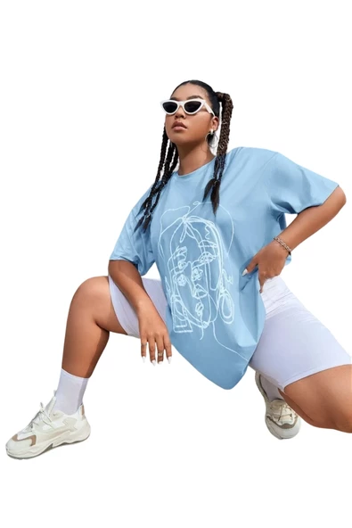 Unisex Yüz Baskılı Oversize Tshirt - Resim 5
