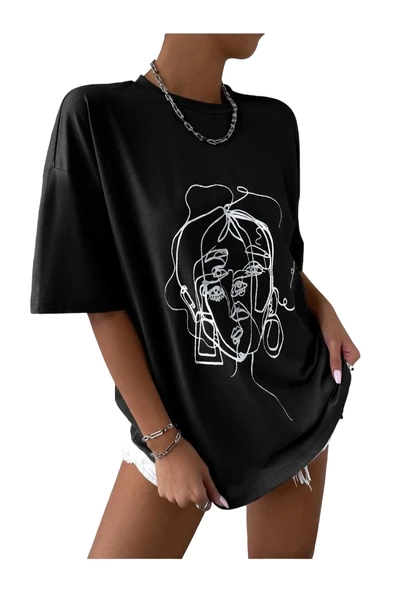 Unisex Yüz Baskılı Oversize Tshirt - Resim 6