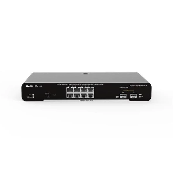 RUIJIE REYEE RG-NBS3100-8GT2SFP-P 8 PORT GIGABIT + 2XGB SFP UPLINK L2 YONETILEBILIR 125W POE SWITCH ürün görseli 1