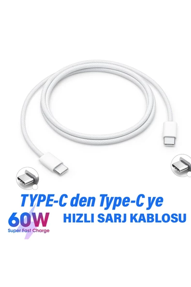 Type-C to Type-C Hızlı Şarj Kablosu Type-C den Type-C ye Şarj Kablosu 60W HIZLI ürün görseli 1