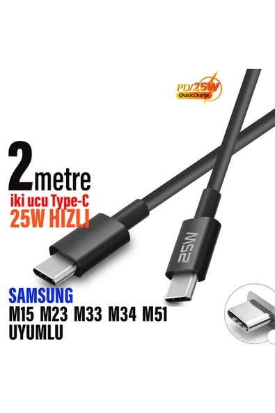 Type-C 2 metre Hızlı Şarj Kablosu Samsung M15 M23 M33 M34 M51 Uyumlu 25W HIZLI ürün görseli 1