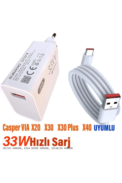 Casper VIA X20 X30 - X30 Plus X40  Uyumlu HIZLI Şarj ve Kablosu 33W Type C ürün görseli 1