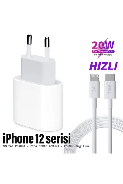 iPhone12 12 Pro 12 Pro Max - Mini Uyumlu Şarj Aleti ve Kablo 20W HIZLI PD Type-C ürün görseli 1