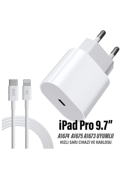 iPad Pro 9.7 Uyumlu Şarj Aleti Adaptörü 20W Ligtning Şarj Kablosu A1674  A1675 A1673 ürün görseli 1