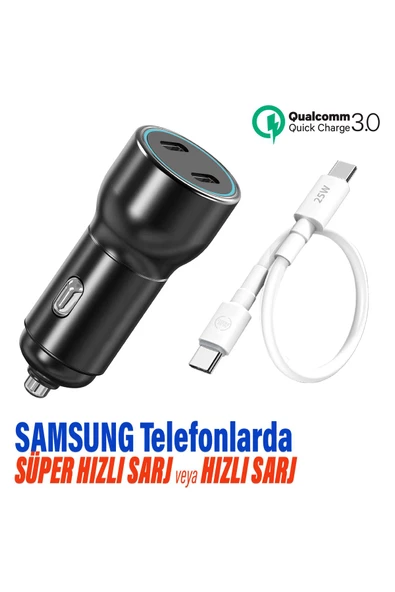 Hızlı Araç Şarj Aleti Type C Samsung Telefonlar İçin Hızlı Araba Şarjı Cihazı ve 25cm Kablo ürün görseli 1