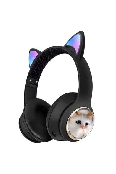 Kedi Kulaklık Bluetooh Kablosuz Kız ve Erkek Çocuklar İçin Hediye Önerisi Renkli Kedi Kulaklıklar ürün görseli 1