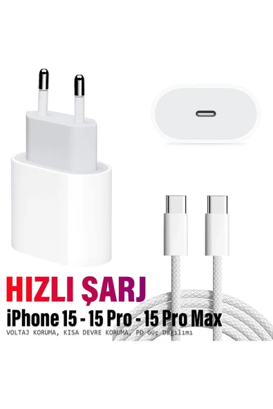 Iphone 15-15 PRO-15 PRO Max Uyumlu Şarj Aleti Set HIZLI Adaptör ve Type-C Kablosu ürün görseli 1
