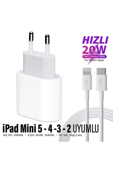 iPad Mini 5 Mini 4 Mini 3 - 2 Tablet Uyumlu 20W HIZLI Şarj Aleti Adaptörü 20W Ligtning Şarj Kablosu ürün görseli 1