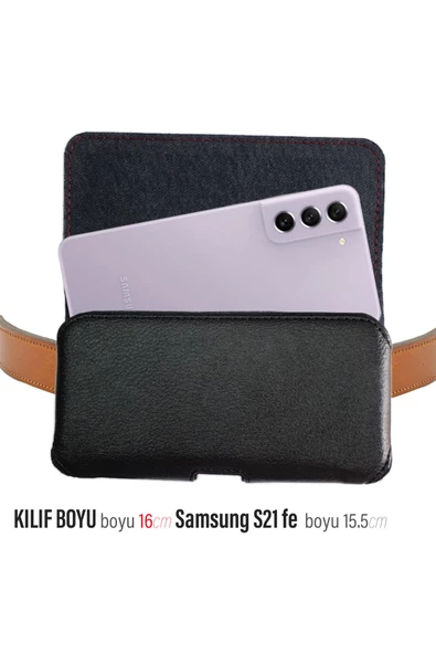 Samsung S21FE Kemer Kılıfı Kapaklı Suni Deri S21 FE Kılıf Siyah ürün görseli 1