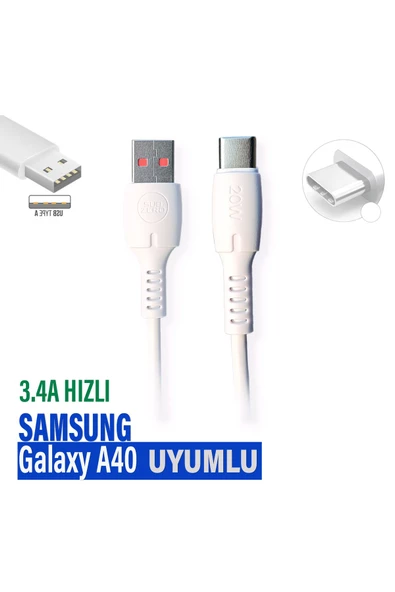 Galaxy A40 Şarj Kablosu TYPE-C 3.4A 20w HIZLI ürün görseli 1