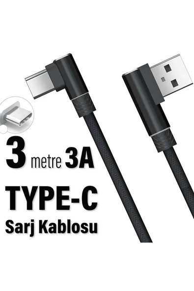 3 Metre Oyuncu Şarj Kablosu Type-C 3A 3m USB - TYPE C UZUN ŞARJ KABLOSU ürün görseli 1