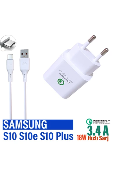 Samsung Galaxy S10 S10+ Plus S10E Uyumlu Hızlı Şarj Aleti ve Kablosu 18W 3.4A ürün görseli 1
