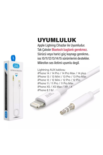iPhone Uyumlu - Araç AUX Kablosu 1 metre - Resim 2