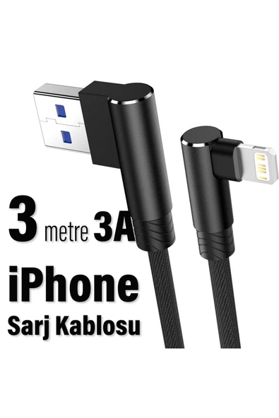3 Metre Oyuncu Şarj Kablosu iPhone Uyumlu Uzun 3A 3m USB - Ligtning ürün görseli 1