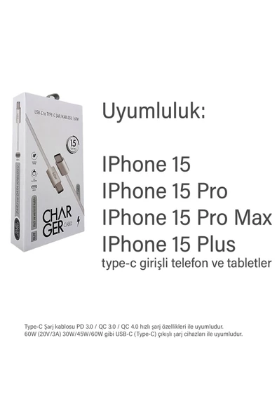 iPhone 15 Uyumlu Hızlı Şarj Kablosu Type-c - Resim 6