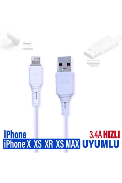 iPhone X  XS  XR  XS MAX Şarj Kablosu  3.4A HIZLI Şarj  Kablosu USB - Ligtning ürün görseli 1