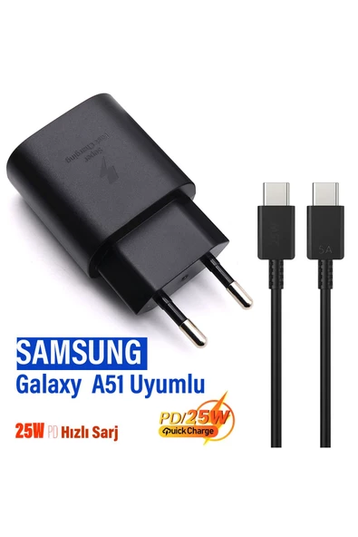 Samsung Galaxy A51 Uyumlu Adaptör Hızlı Şarj Cihazı Type-C 25W PD 5A Kablo ürün görseli 1