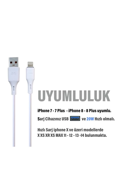 iPhone 8 Plus Şarj Kablosu  3.4A USB - Ligtning - Resim 3
